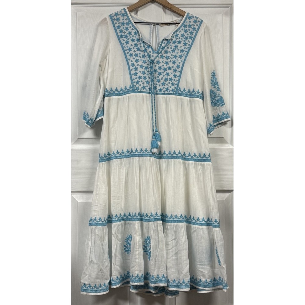 Soft Surroundings Juniper Midi Dress Sz Small Embroidered White Gauze Boho Chic